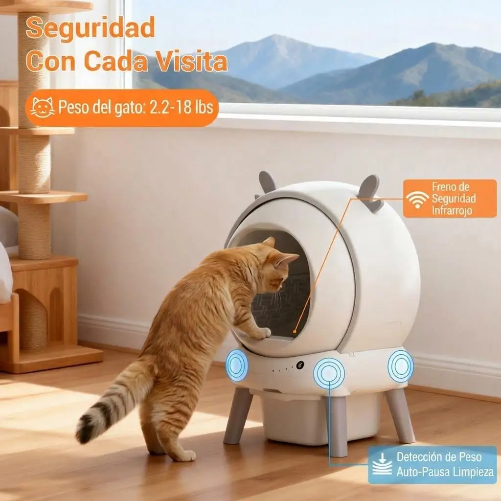 Caja de arena inteligente con autolimpieza para gatos, 65L, con aplicación, sensores de seguridad antipinzamiento, neutralización de olores y diseño a prueba de fugas, inodoro automático para varios gatos de hasta 11 kg, incluye bolsas de basura.