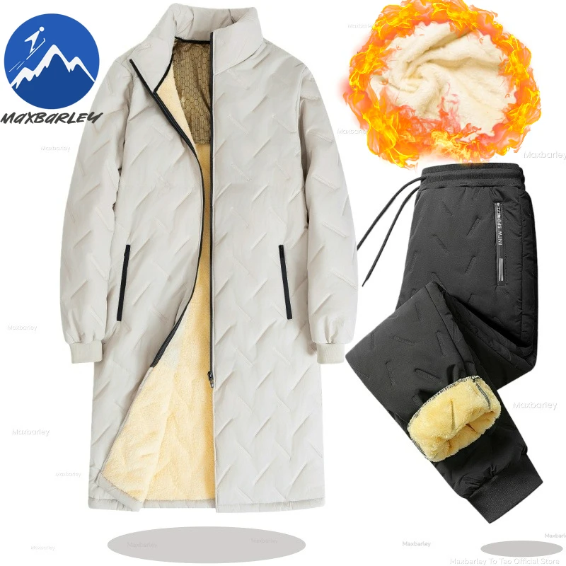 

Maxbarley Winter Tracksuits Men Set Thick Fleece Jacket+Pants Suit Zipper Coat Snow Ski Sportswear Set Male Long Sporting Suits