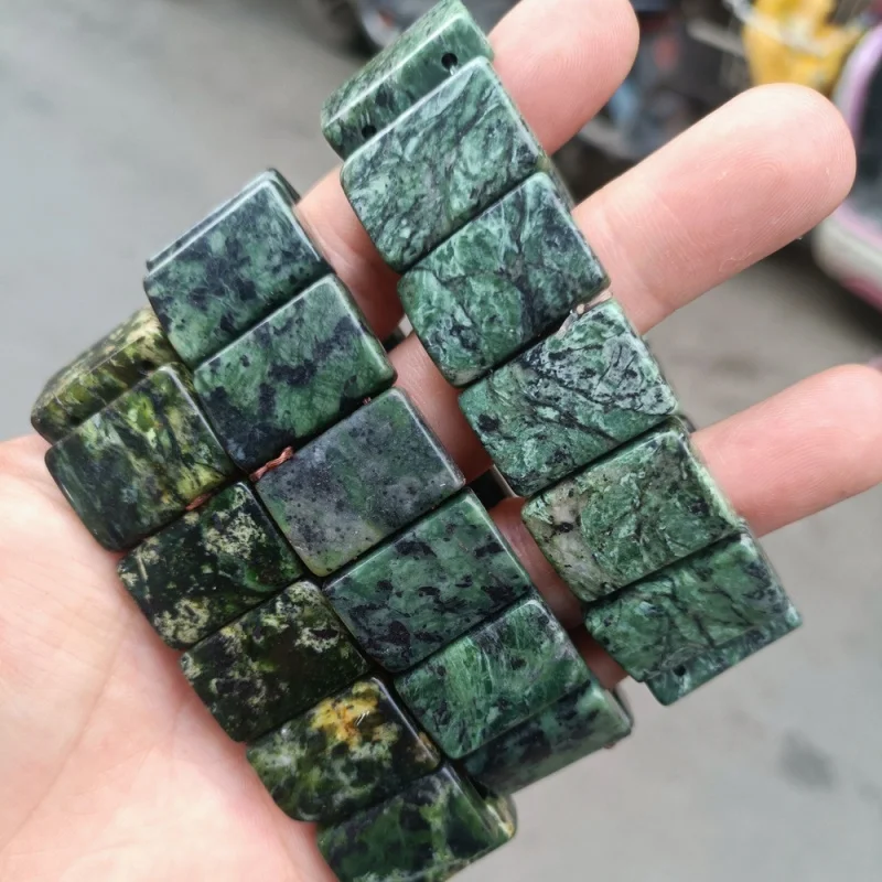 Tibetan Medicine King Stone Hand-woven Bracelet, Dark Jade with Light-Transmitting Green, Traditional Style Bracele