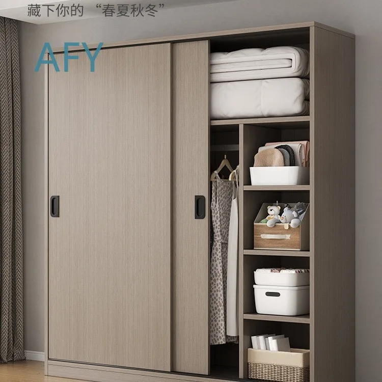 Armoire simple à portes coulissantes pour la maison, chambre à coucher, placard économique en bois pour petits appartements, dortoirs, rangement de vêtements