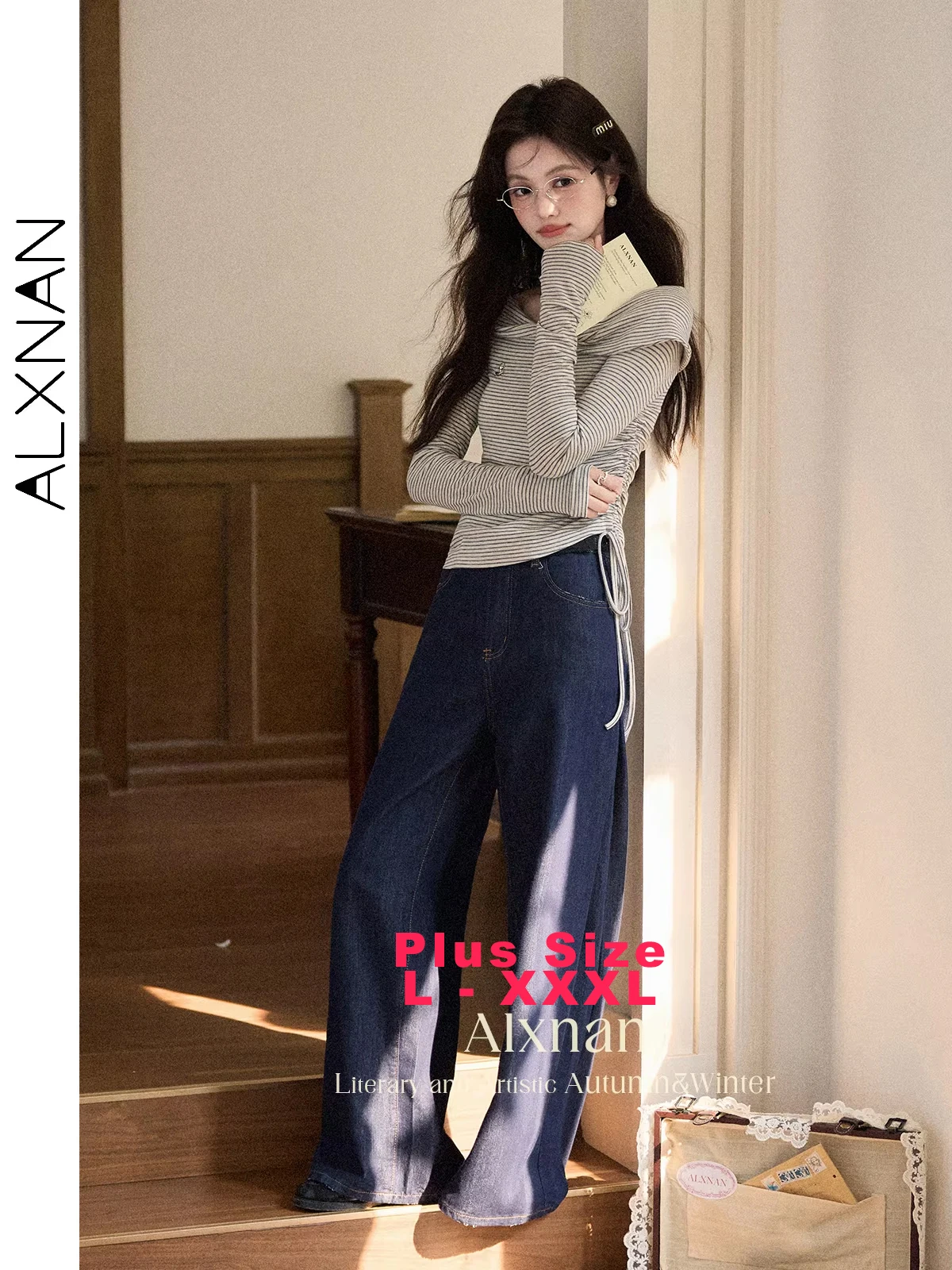

ALXNAN Plue Size, черно-белая полосатая футболка, женские футболки нестандартной формы на одно плечо с длинными рукавами, облегающие топы, женские D12607
