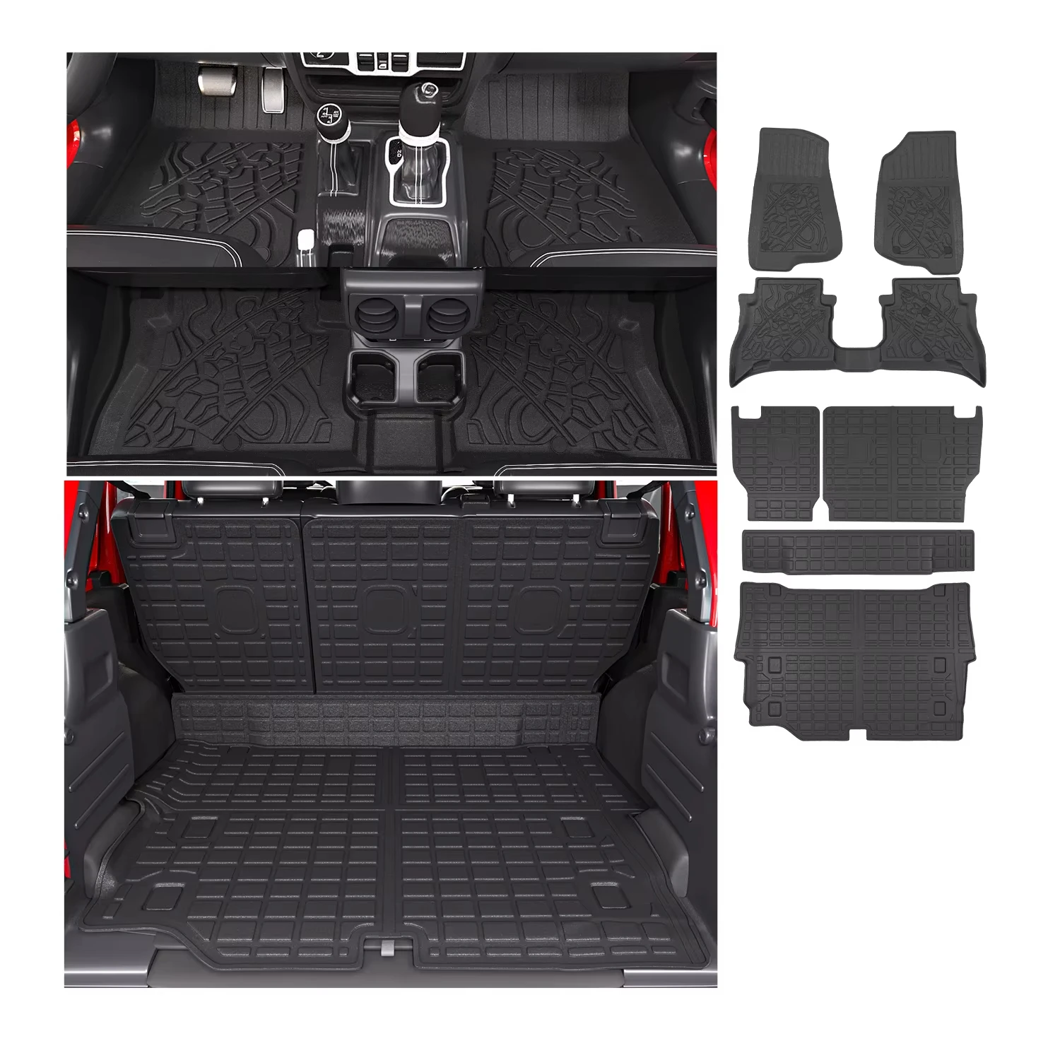 

Коврик для задней части салона, коврик в багажник, напольный коврик, совместимый с Wrangler 4XE 2021-2024, прочный TPE-вкладыш для багажного отсека, напольный вкладыш