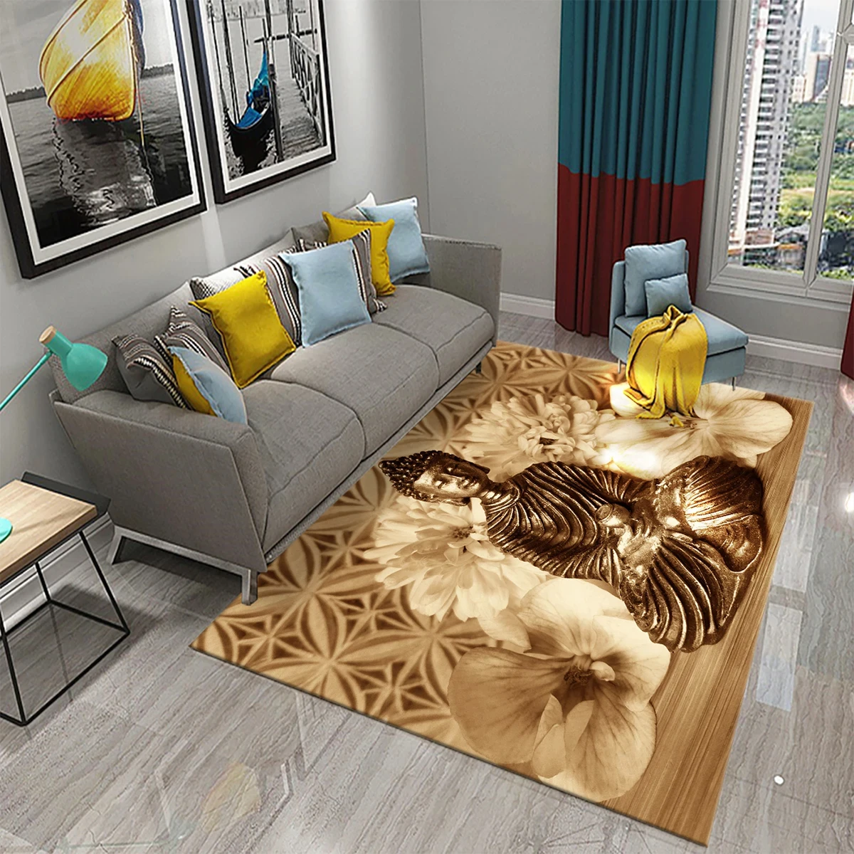 

Индийский коврик с статуей Будды, напольный коврик с Буддой Шакьямуни, коврик для зоны гостиной, спальни, ванной, вход, нескользящий декоративный ковер