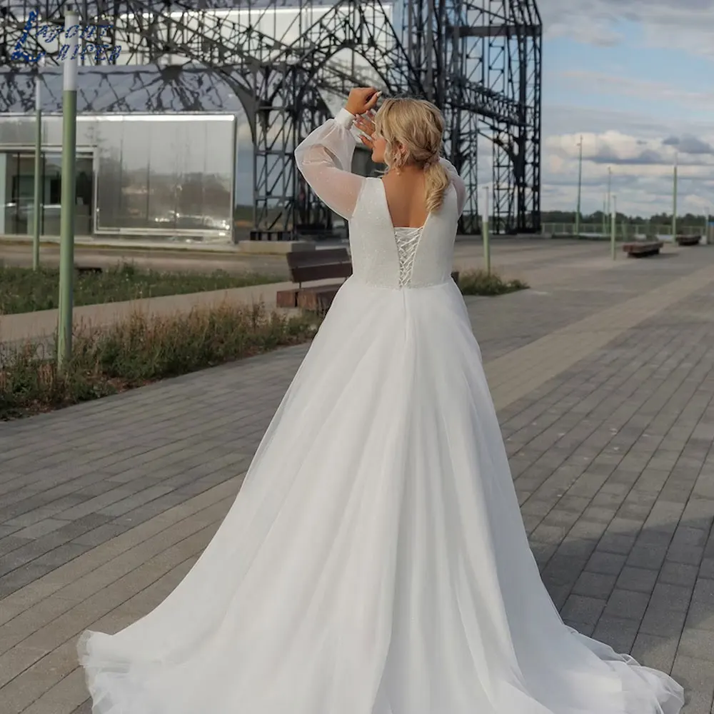 DISPOSITION NICEB-Robes de mariée en tulle à col en V et manches bouffantes complètes, robes à lacets dans le dos, vêtements éducatifs, quel que soit le 2024 des patientsDISPOSITION NICEB-Robes de mariée en tulle à col