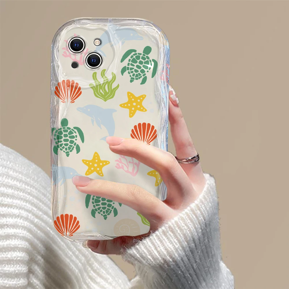Summer Cartoon Turtle Pattern 3D Wave Case For Samsung A73 A72 A71 A55 A54 A53 A34 A33 A25 A24 A23 A15 A14 A05 A03 4G 5G Cover