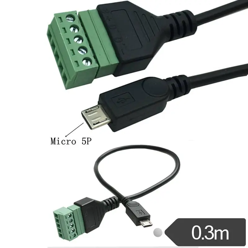 Solderless USB Connector USB AM/AF Printing BMBF Micro 5P/Mini 5P Male And Female Green Solderless Terminal Connection Wire 0.3m