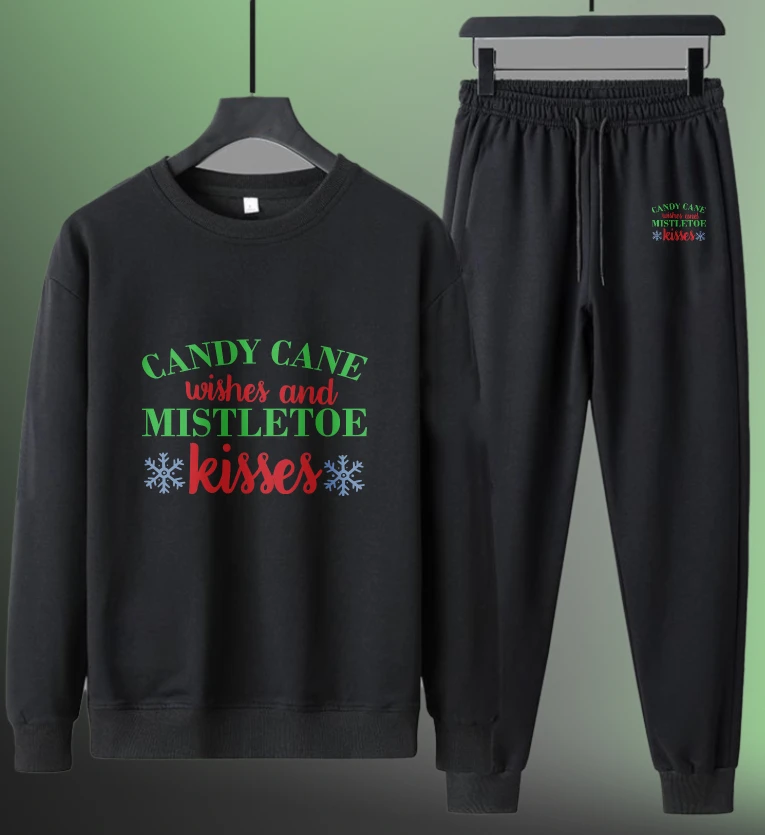 

Мужской комплект, тренировочный костюм, мужские спортивные костюмы с длинными рукавами, мужские осенние мужские спортивные костюмы с принтом Candy Cane Mistletoe Kisses