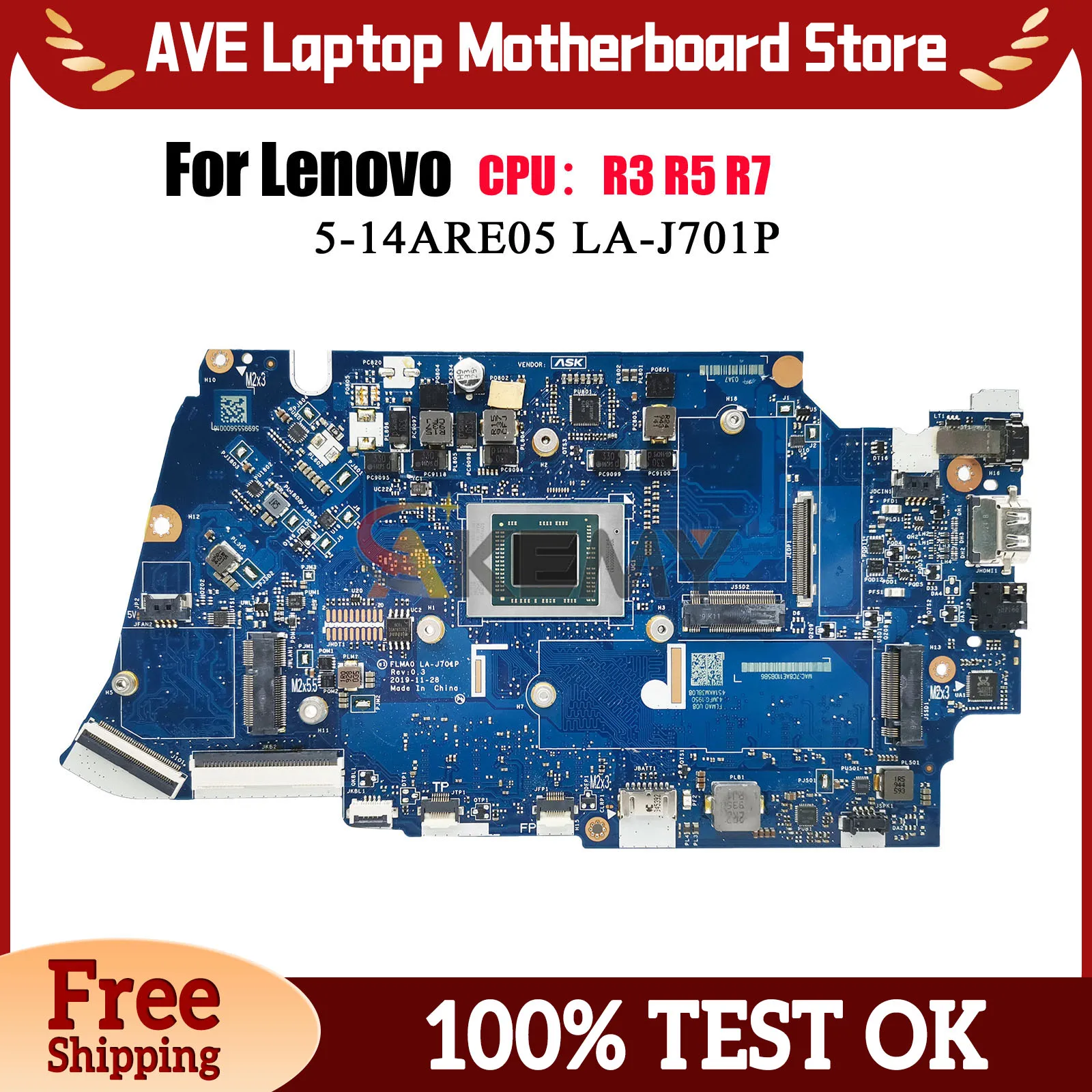 

LA-J701P для Lenovo Ideapad 5-14ARE05, материнская плата для ноутбука с процессором AMD R5 R7, 8 ГБ 16 ГБ ОЗУ, 100% полностью протестирована