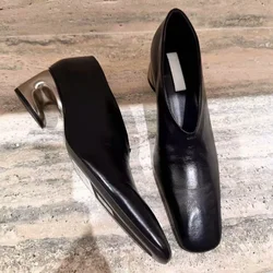2025 New Product Retro High Heel French Style Women's Versatile Thick Heel Leather Shoes Elegant Square Toe High Heels