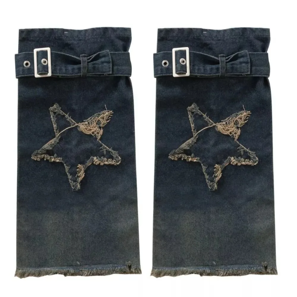 New Bell-bottoms Y2K Denim Leggings Cross Sweet Cool Band Belt Cowboy Leg Warmers Star Autumn Winter Women's Stockings