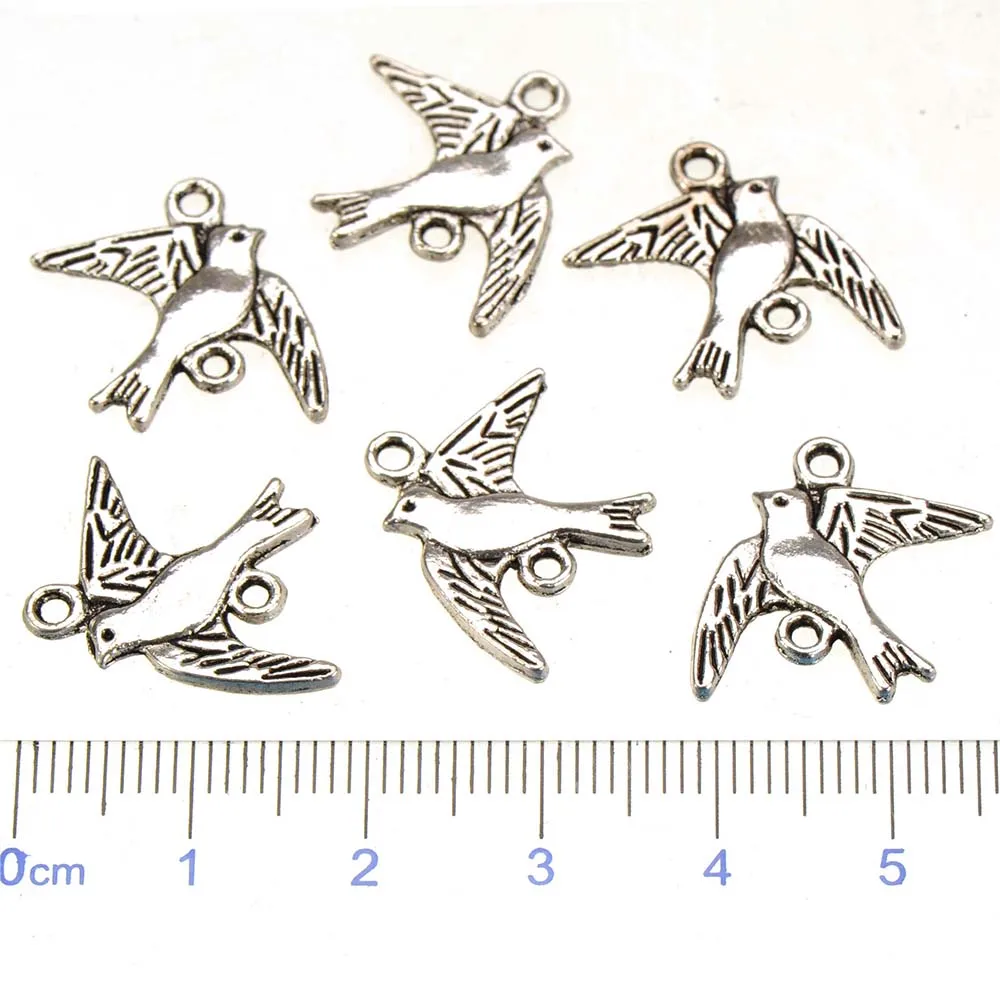 

50pcs/lot Jewellery Connector Charm Bracelets Earring Handworks Findings Birds Silver Plated Metal Crafts Compoents DIY Material