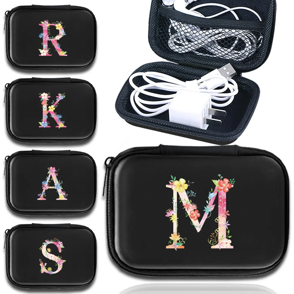 

Portable Data Cable Storage Bag Waterproof Zipper Earphone Case Headset Data Cable Holder Headphone Carry Bag Pink Letter Series