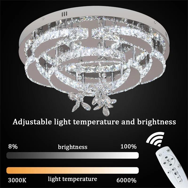 Modern Chandelier Led Flush Mount Crystal Ceiling Lamp For Bedroom Living Room Hallway Rc Dimmable Pendant Home Fixture Lustres