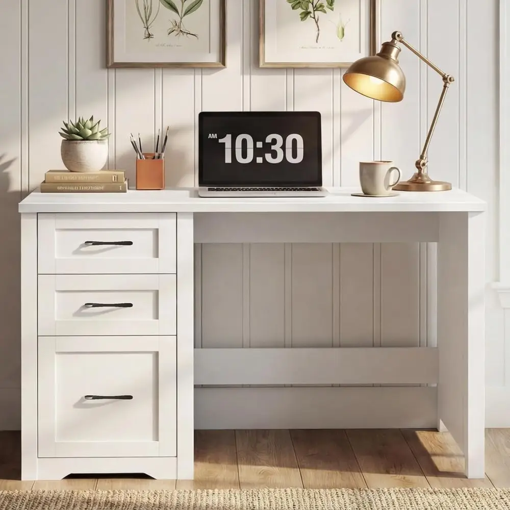

Письменный стол 47 Rustic Executive с 2 ящиками, идеально подходит для офиса, домашней рабочей станции или учебы, белый
