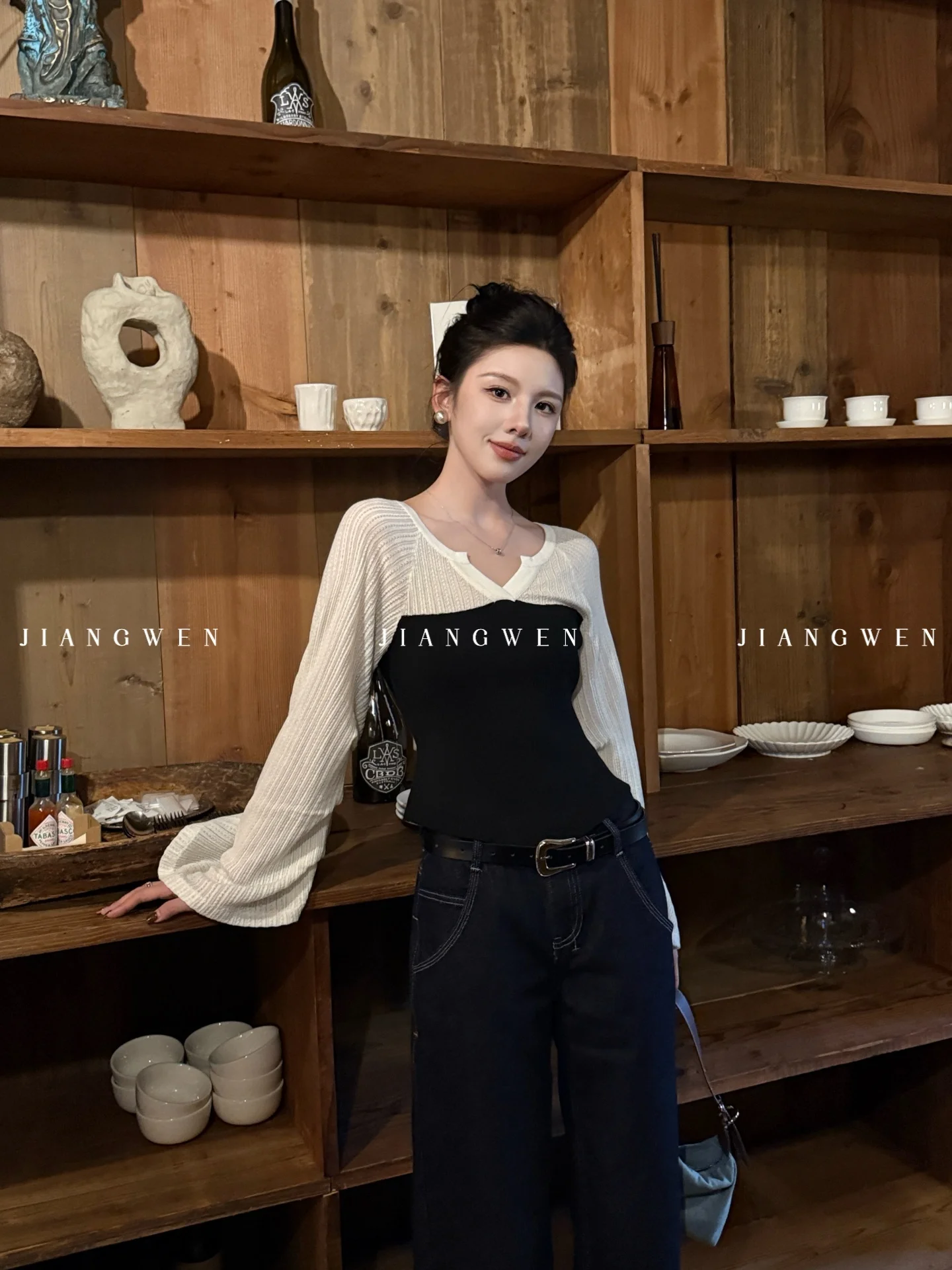 

Мягкий шерстяной вязаный свитер, женский осенний топ цвета Blo Twist Yarn Splicing Ele Sle Long Sve V-Ne, дышащий