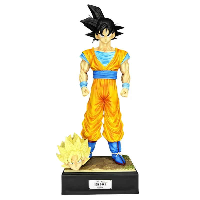 34CM Anime Dragon Ball Handmade GK Unlimited Z Warrior Son Goku Super Saiyan Double Headed Convertible Model Toy Ornament