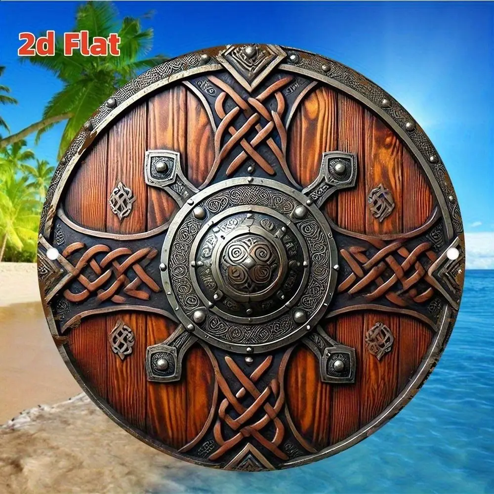 Viking Shield Metal Round Poster, Retro Relief Wall Art Decor for Home, Garage, Man Cave & Bar – Rustic Norse Mythology Sign