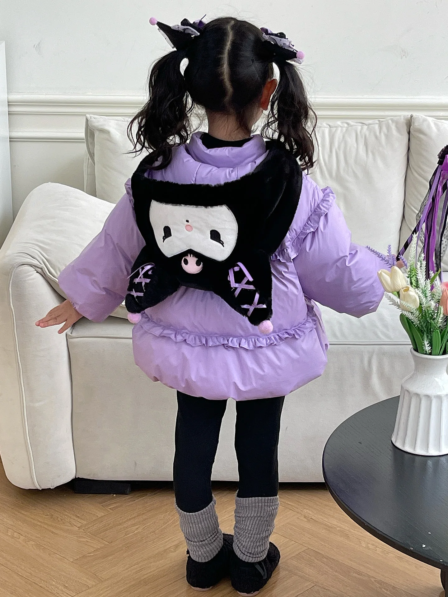 여아용 겨울 다운 재킷 중간 길이 귀여운 어린이 외투 화이트 다운 코트