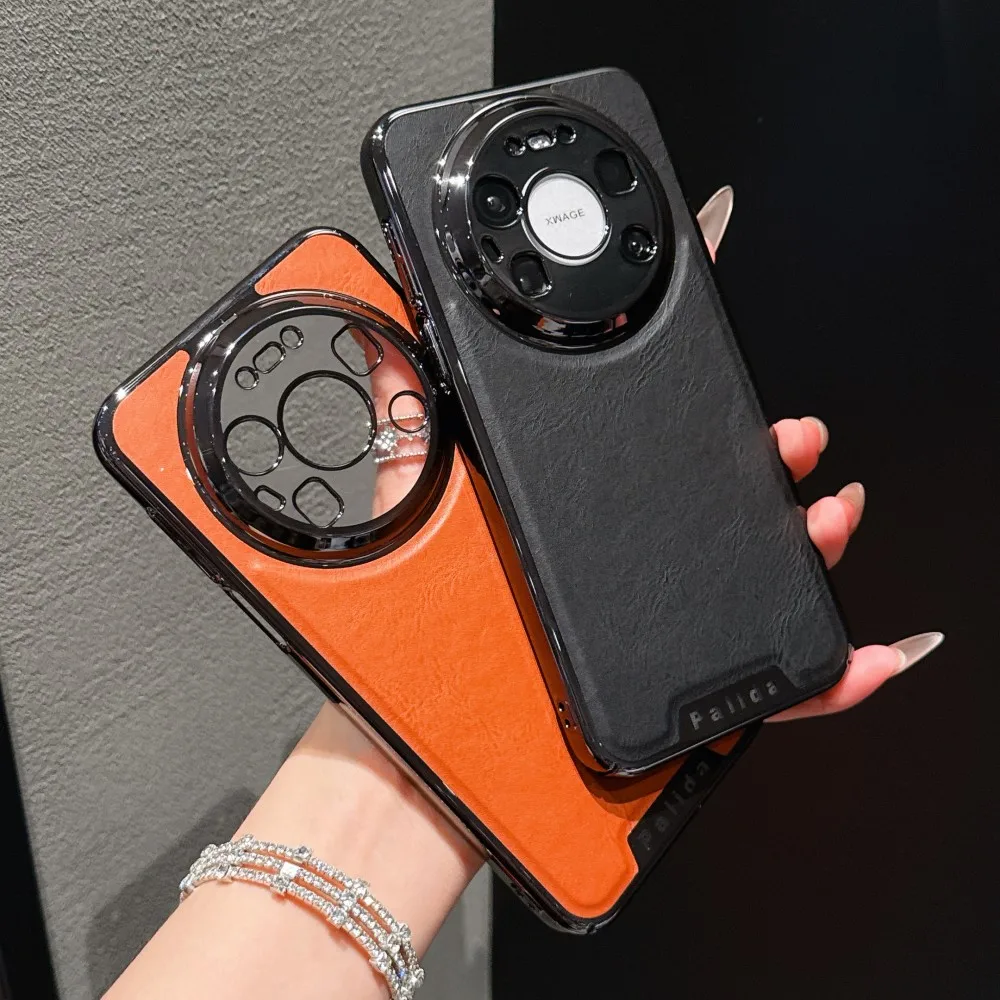 

Fashion Leather Phone Case For HuaWei Mate 80 Pro Max PC Hard Shell Camera Protective Shockproof Plating For Mate 80 Back Cover