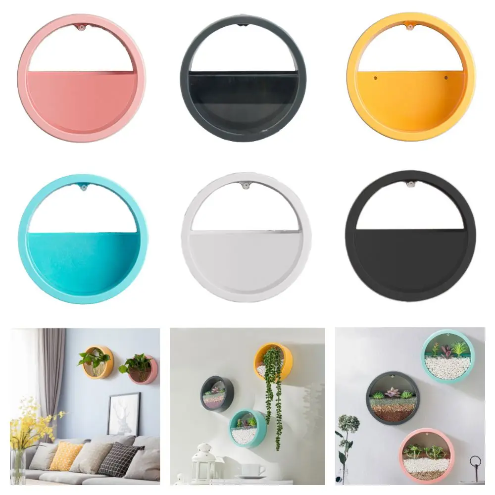 Multicolor Round Wall Hanging Flowerpot Plastic Punch-free Transparent Flower Pot Bonsai Living Room Restaurant Wall Vase