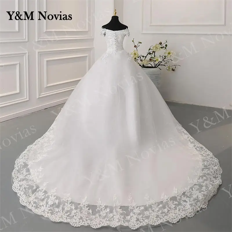 Y&M Novias Off Shoulder Plus Size Vestido De Noiva 2025 New Wedding Dress Train or Floor Customized large Bridal Tulle Mariage