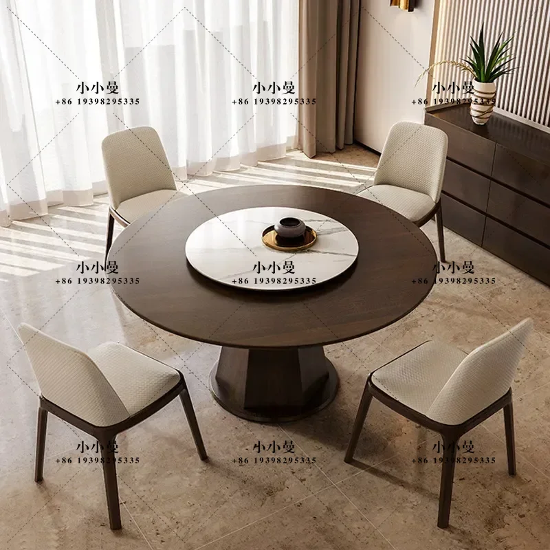 Italian round table dining table round modern simplicity with turntable minimalist high sense solid wood smoked wood