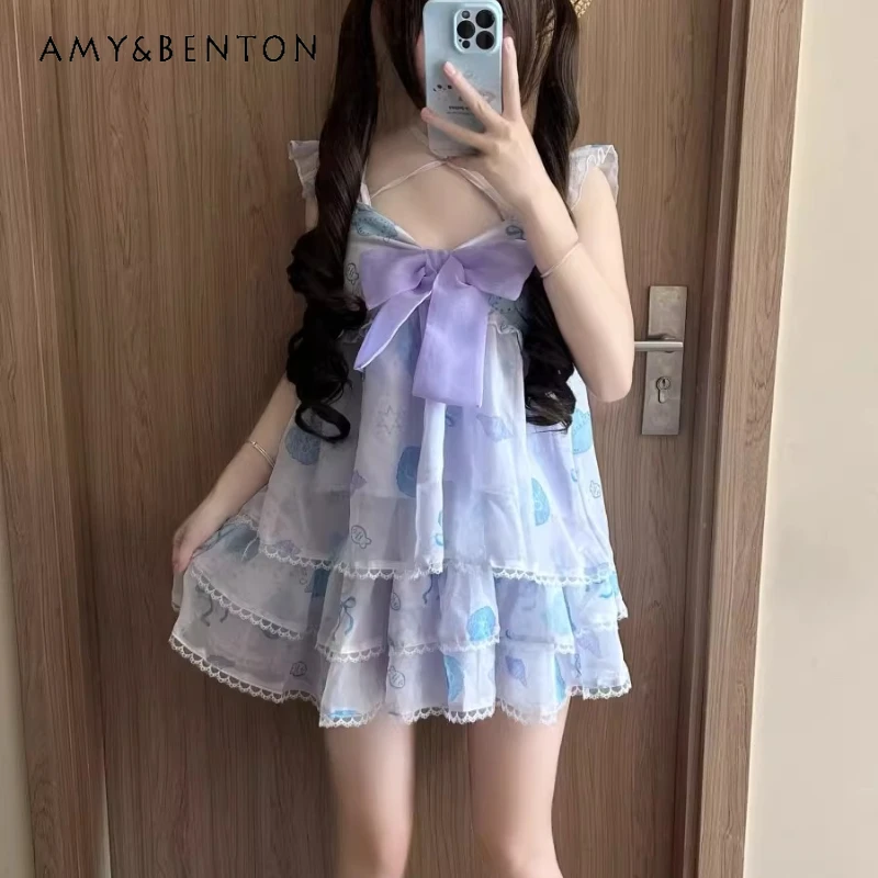 

Original Design 2026 Summer New Y2k Sweet Cool Hot Girls Cute Women's Sling Japanese Seaside Vacation Cake Skirts Sets Female