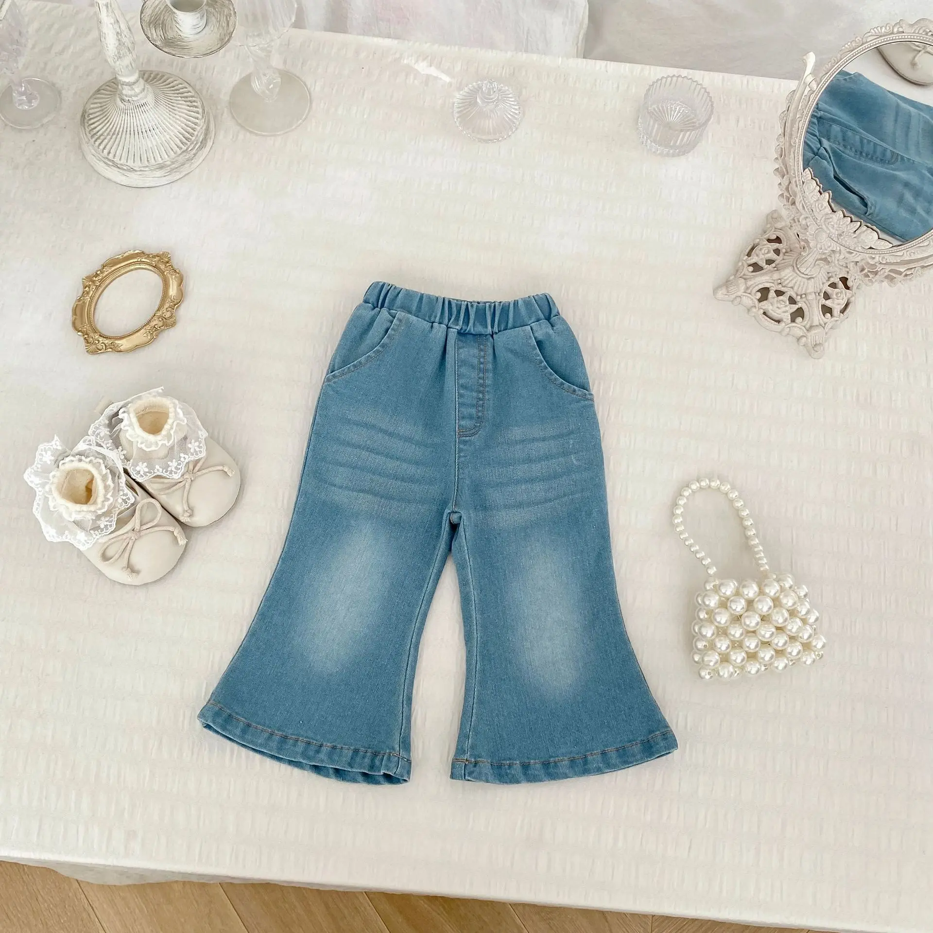 

2026 Spring New Children Denim Flared Trousers Girls Versatile Jeans Kids Fashion Casual Pants Baby Trousers Toddler Clothes