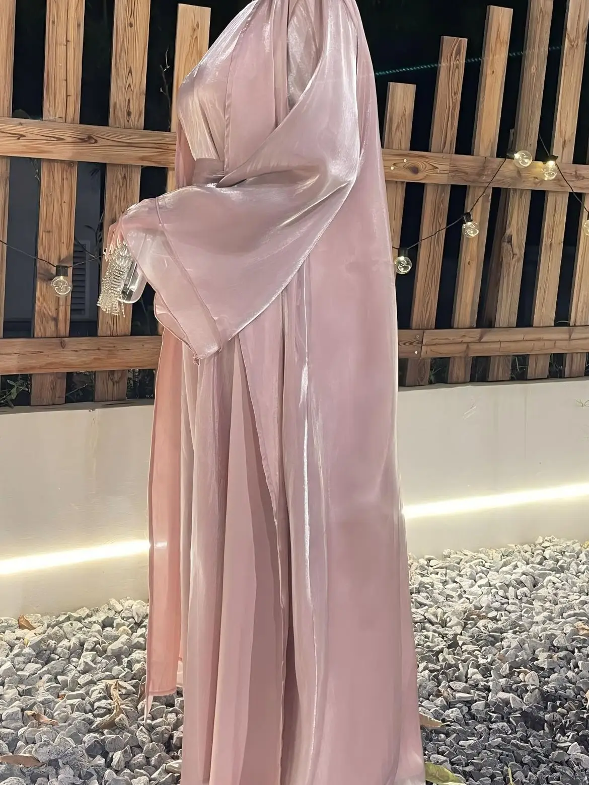 Women's Clothing Muslim Long Dress Two-Piece Dress Shiny Silk Robe Abaya Loose Open Cardigan Robe Abaya