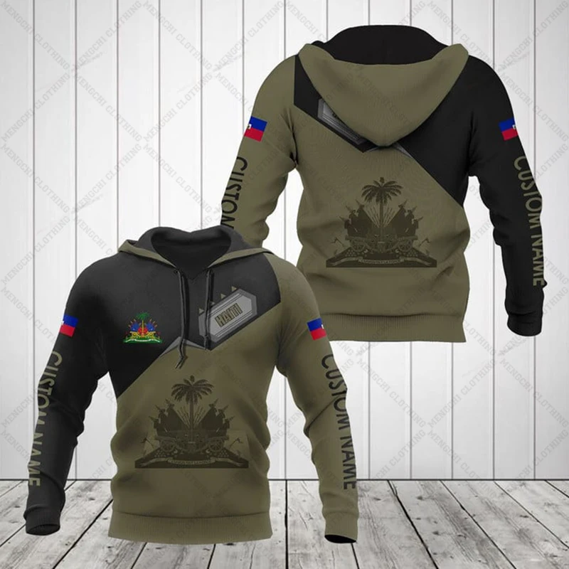 Customize Haiti Emblem Graphic Camouflage Hoodies Shirts Loose Unisex Sweatshirts Casual Oversized Tops Pullover Streetwear