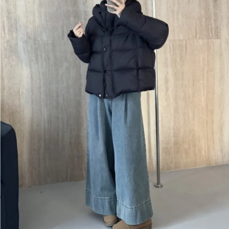 

White duck down short small thickened bread jacket, super soft puff cloud down jacket