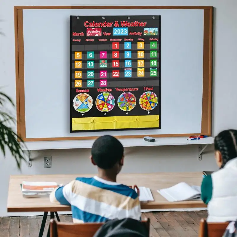 Voorschoolse Kalender Voor Klaslokaal Zak Maandelijkse Kalender Met 4 Haken Vroege Educatie Tools Met 4 Spinners Temperatuur Seizoen