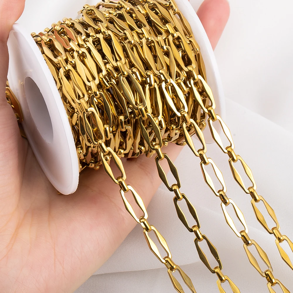 Catene piatte sfuse in acciaio inossidabile color oro da 1 metro per gioielli fai da te, creazione di collane artigianali, accessori per forniture fatte a mano