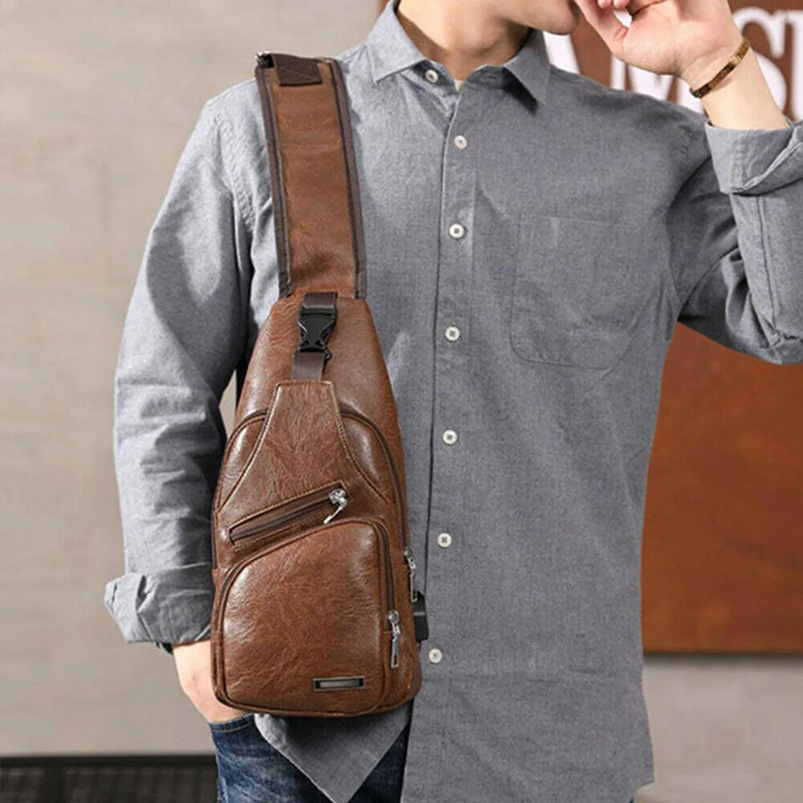 Men's Anti-theft Chest Bag Crossbody Bags with USB Charge Port for Eyeglasses Phones Credit Card