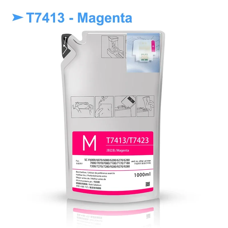 Paquete de tinta de sublimación para impresora Epson, paquete de tinta de 1000ML, T7411, T7414, T741X, para Epson SureColor F6000, F6070, F6200,