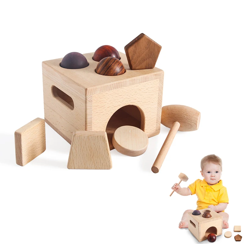 

NEW Baby Montessori Education Toy Wooden Ball Knocking Toy Kids Strength Training Toy Wooden Shape Matching Box Children's Gifts