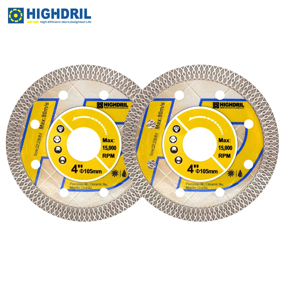 

HIGHDRIL 2pcs Cutting Disc Dia105mm/4inch Diamond Hot Pressed Sintering X Mesh Saw Blades For Porcelain Tile Granite Marble