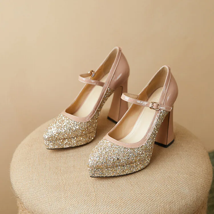 Mary Jane-Zapatos De charol para Mujer, calzado con plataforma ostentosa, punta estrecha, para fiesta y boda