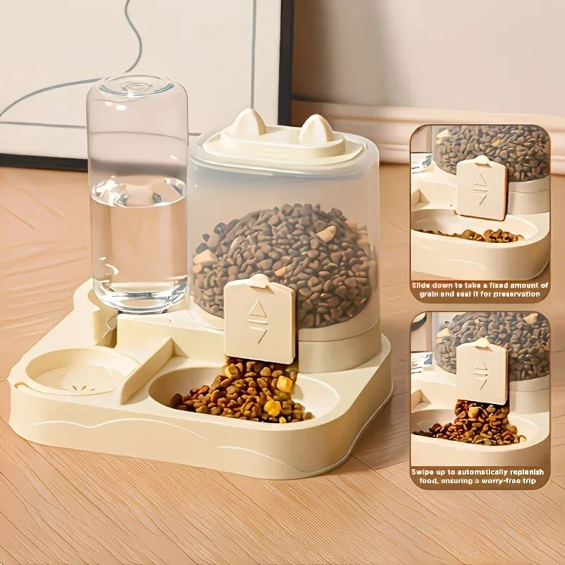 2-in-1 Pet Feeder Water Dispenser Transparent Plastic Dry Wet Separation Bowl Cats Dogs Indoor Travel