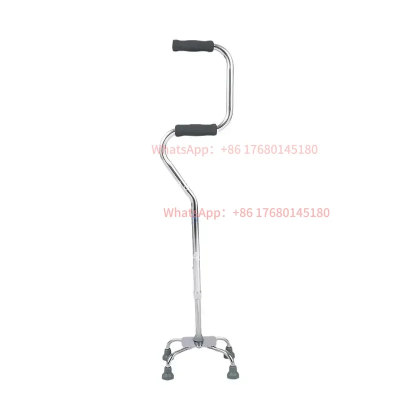 ST09 Lightweight Aluminum Alloy Anti-Slippery Four-Leg Adjustable Walking Stick Quad Cane for Elderly Rehabilitation