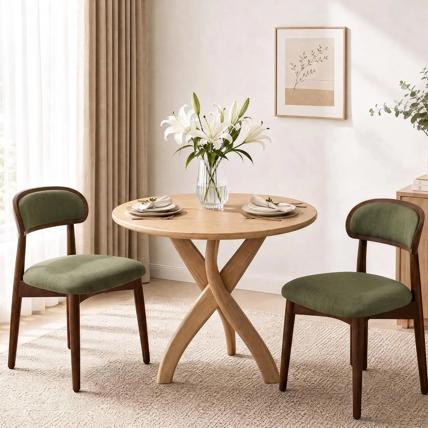 Wooden Wooden Dining Chairs Set Of 2 Upholstered Kitchen Chairs With Solid Wood Legs Ergonomic Curved Backrest And Built In Handle Mid Century Modern Style For Kitchen Dining And Vanity Apartment Use - Aliexpress Deal
