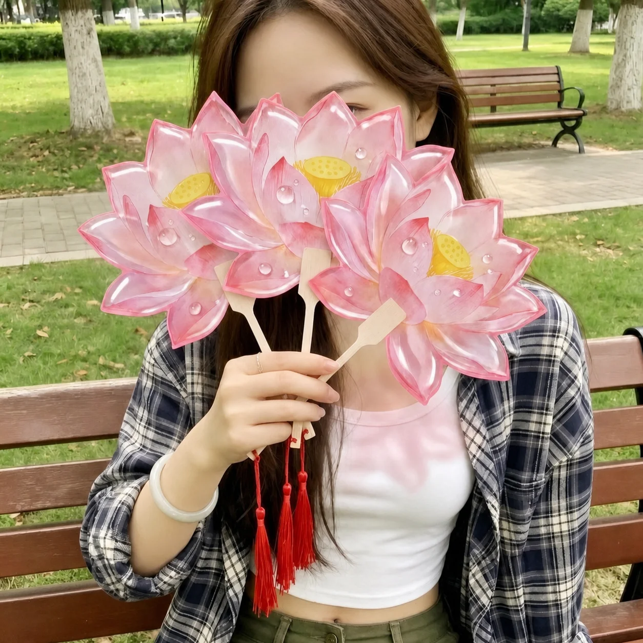 Summer Cooling Fan Handcrafted Vintage Handheld Lotus Fan Bamboo Handle Flower Fan Pink For Gift For Festivals Home Decoration view 4