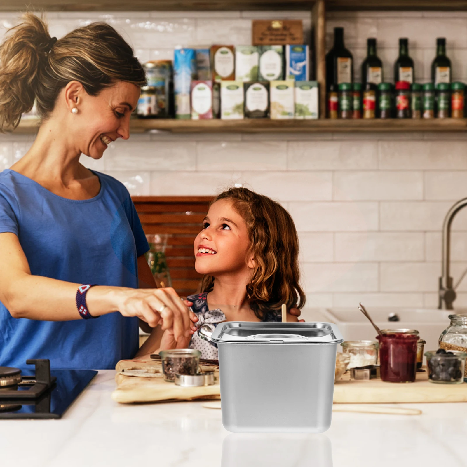 

1pc Ice Cream Box Leakproof Freezer Container Household Storage Keeper Stainless Steel Yogurt Holder Practical Textured