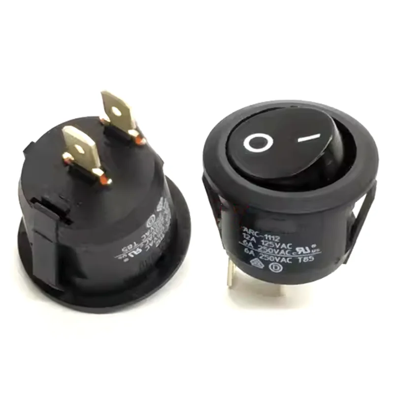 Original imported ARC-1112 boat switch Open hole 20MM round 23mm boat switch Black 2 pin 2 gear button 6A250V T85