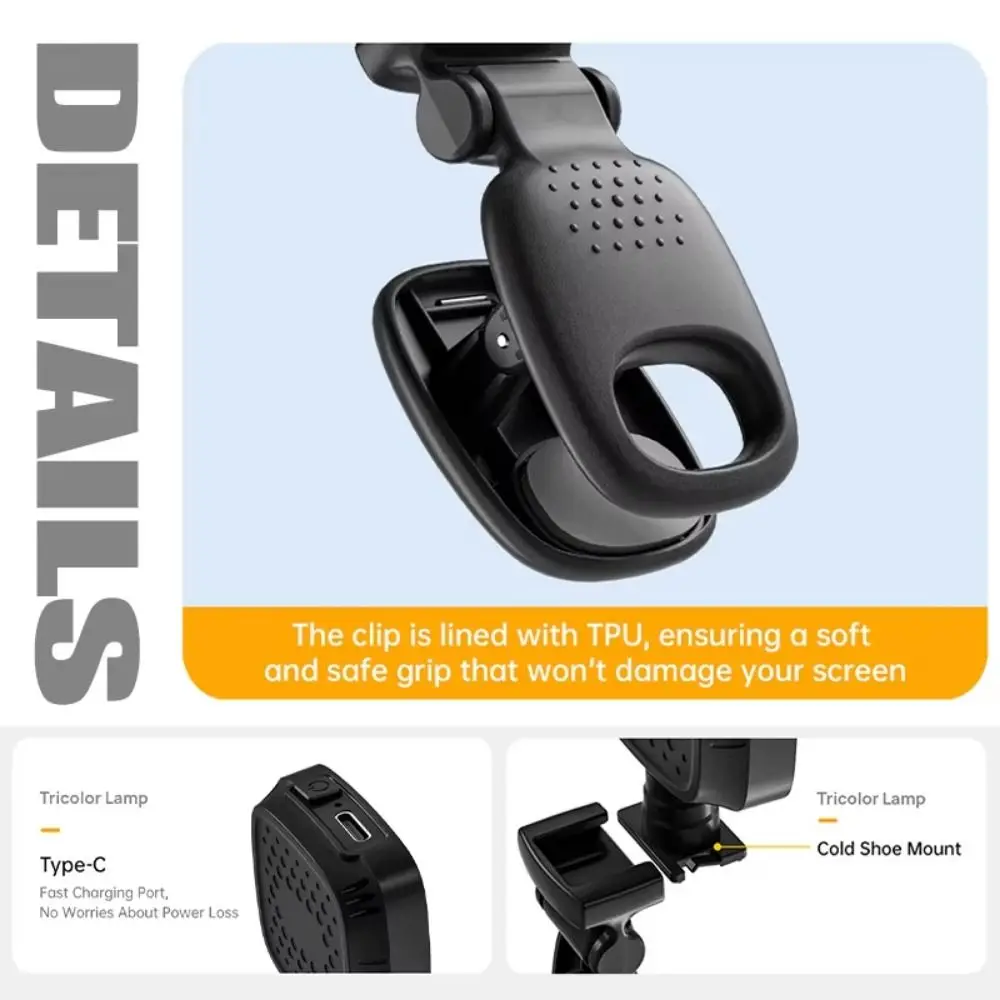 Clip on Portable LED Selfie Light Adjustable Brightness 3 Color Light Clamp Photography Light Soft Light Removable