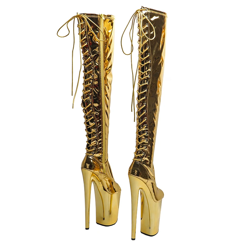 Leecabe-Bottes de Pole Dance Brillantes en PU pour Femme, Haut à Bout Ouvert, Talon Haut, Plateforme, Stripper, Talon, Mode, 23cm, 9 Pouces