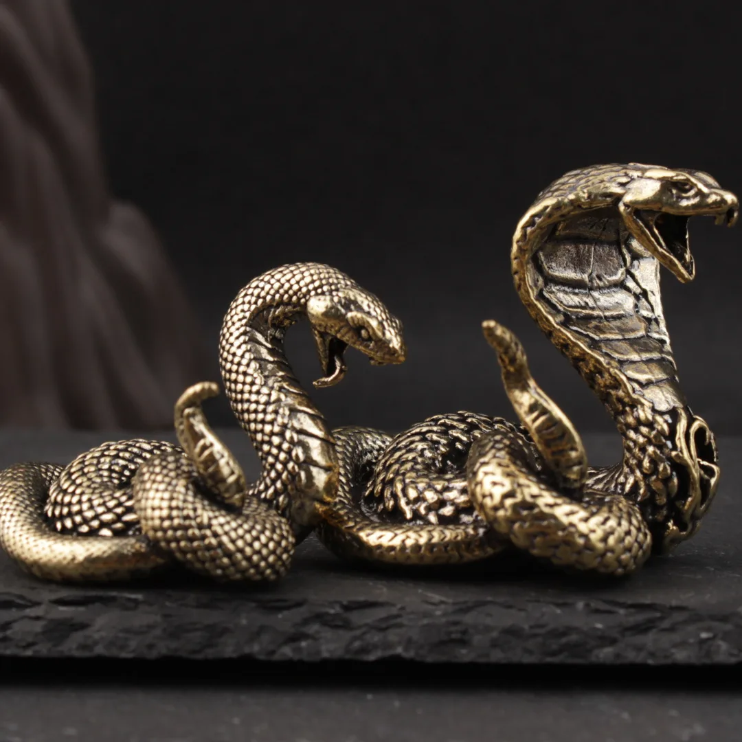 1pc of Brass Snake Solid Tea Pet Zodiac Snake cobra Handle Piece Viper Fairy Mang Fairy Long Snake Fairy Simulation Small Snake