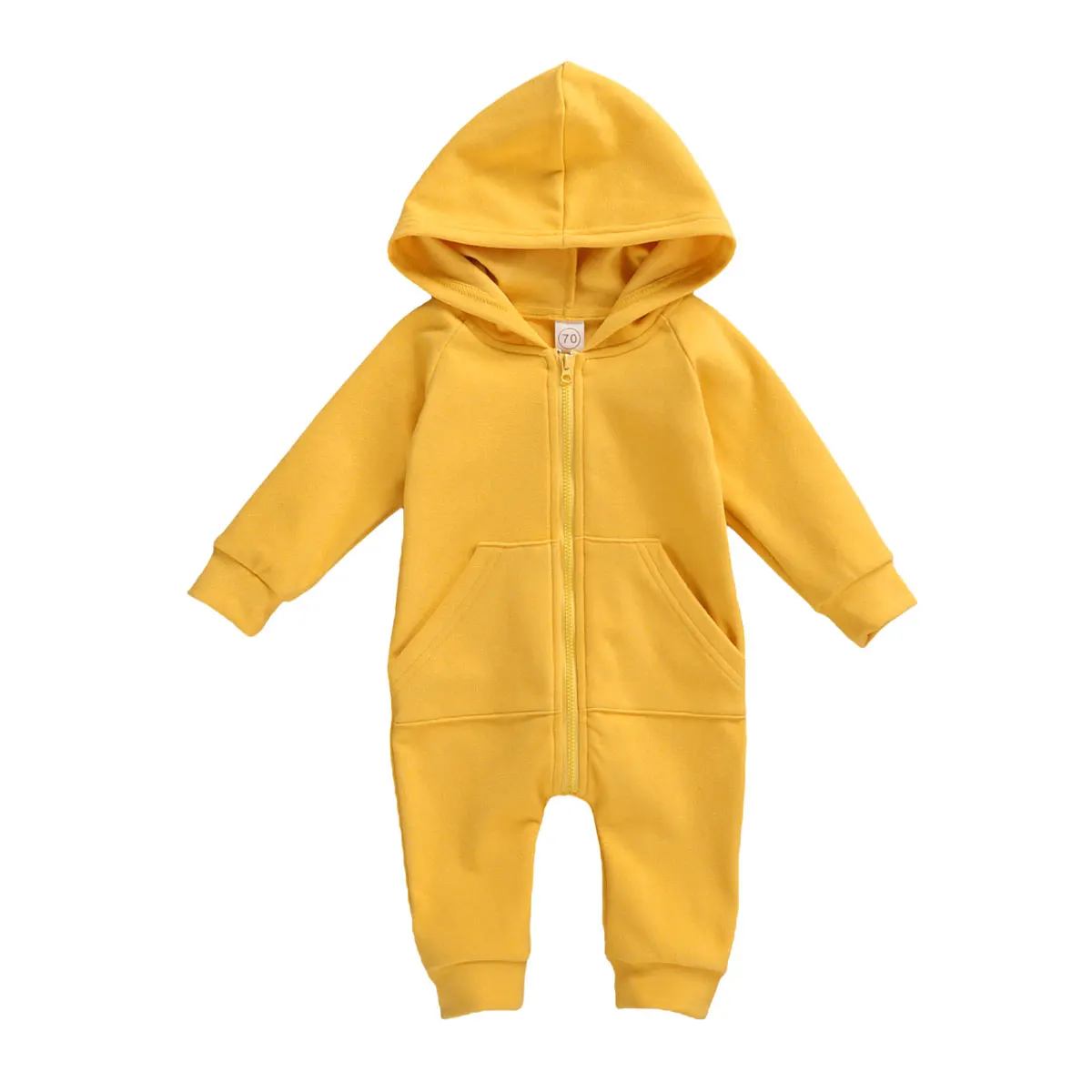 Newborn Baby Boy Girl Fall Winter Jmupsuit Fleece Hoodie Jumpsuit Solid Color Zipper Romper Jumpsuit Warm Outfit