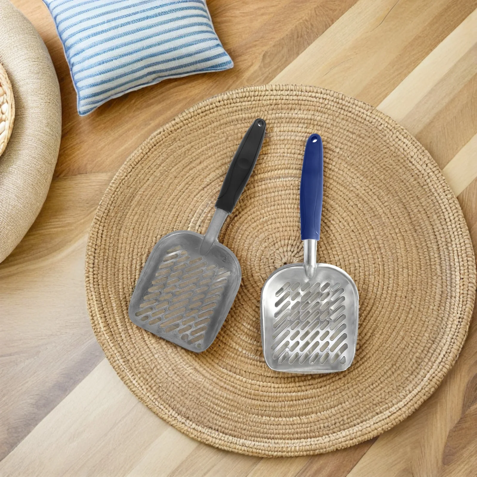 

2Pcs Cat Litter Scoop Metal Heavy Duty Wide Hole Sifter Ergonomic Design Easy Rinse Pet Litter Cleaning Maintenance Tool