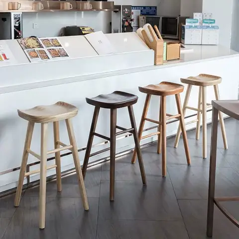 New Arrivals Nordic Modern Log Bar Chair Beautiful Atmosphere Coffee Shop Solid Wood Stool Home Dining Room High Bar Chair